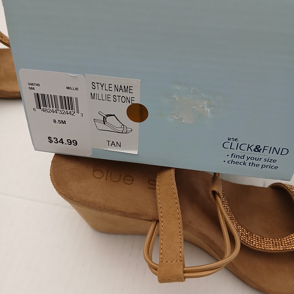 MILLIE STONE Sizes 8.5/ 7.5 Women's Tan Wedge Sandals New $18 - Picture 11 of 11